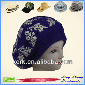 LSA22 Ningbo Lingshang Blue Fashion Angora und Wolle mit Blumen warmen Hut